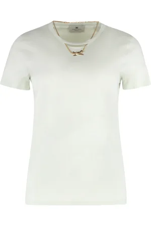 Elisabetta Franchi Koszulki, Kobieta, Zielony, M, Koszulka z Bawełny z Detalem Łańcucha