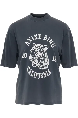 ANINE BING Koszulki, Kobieta, Szary, S, Bawełna, T-shirt z nadrukiem leoparda w rozmiarze oversize z bawełny