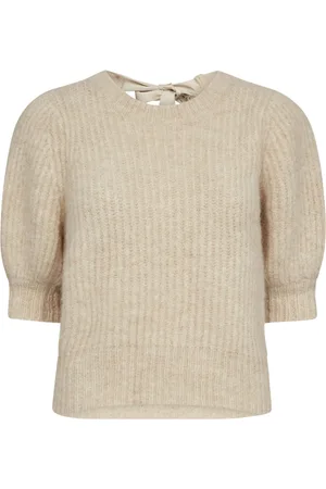 Co`Couture Swetry, Kobieta, Beżowy, L, Wełna, Sweter z Prążkowanej Dzianiny z Kokardą Coraliecc Style