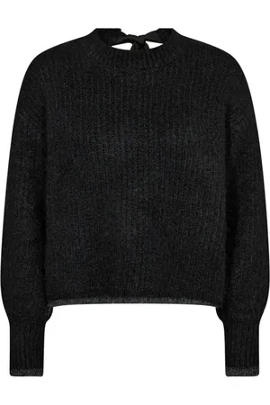 Co`Couture Swetry, Kobieta, Czarny, XS, Nylon, Czarny Sweter z Kokardą i Warkoczem