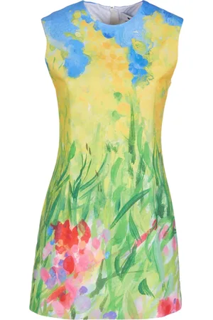 Msgm Sukienki, Kobieta, Wielobarwność, XS, Żółta Krótka Sukienka W Print