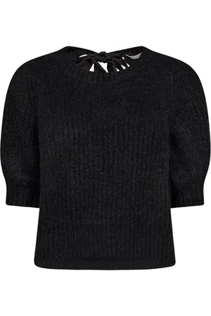 Co`Couture Swetry, Kobieta, Czarny, L, Wełna, Sweter z dzianiny w prążki z kokardą
