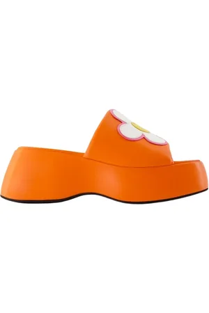 Carel Buty, Kobieta, Pomarańczowy, 40 EU, Pomarańczowe Skórzane Sandały z Kwiatami