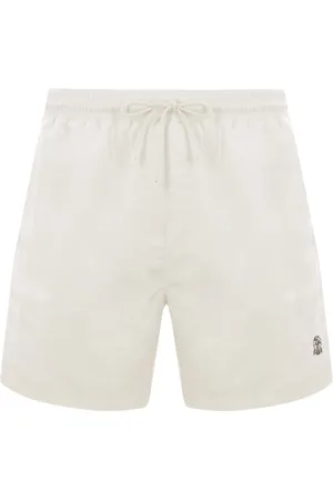 Brunello Cucinelli Stroje kąpielowe, Mężczyzna, Beżowy, L, Nylon, Nylonowe szorty kąpielowe z haftowanym logo