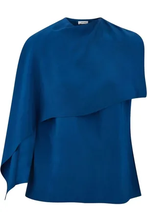 Salvatore Ferragamo Bluzki, Kobieta, Niebieski, M, Teal Cape Design Asymmetric Top