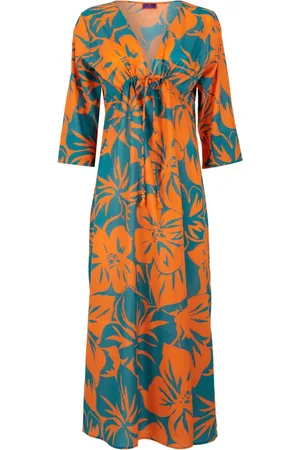Gallo Stroje kąpielowe, Kobieta, Wielobarwność, ONE SIZE, Długi bawełniany kaftan w kolorze pomarańczowym z kwiatowym wzorem dla kobiet