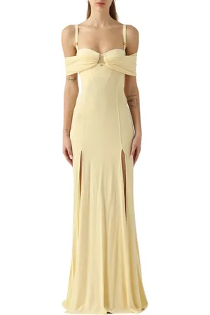 Elisabetta Franchi Sukienki, Kobieta, Żółty, XS, Limonkowa Długa Elegancka Sukienka