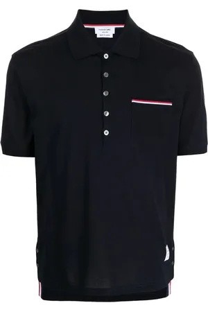 Thom Browne Koszulki, Mężczyzna, Niebieski, L, Bawełna, Polo Shirt z Kieszenią Mercerized Pique