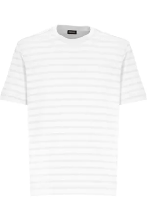 Ermenegildo Zegna Koszulki, Mężczyzna, Beżowy, L, Paski Bawełniany T-shirt z Okrągłym Dekoltem