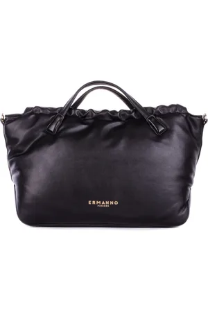 ERMANNO SCERVINO Torebki, Kobieta, Czarny, ONE SIZE, Poliester, Czarna Logo Przód Zapięcie Torba na ramię