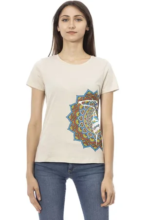 Trussardi Koszulki, Kobieta, Beżowy, XL, Bawełna, Beżowy T-shirt z krótkim rękawem