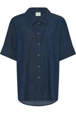 Heartmade Bluzki, Kobieta, Niebieski, L, Bawełna, Elegancka Oversized Silhouette Granatowa Koszula