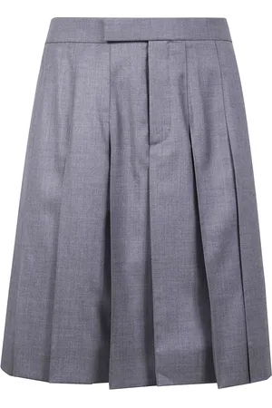 Thom Browne Spódnice, Kobieta, Szary, L, Plisowana spódnica do kolan z tkaniny twill