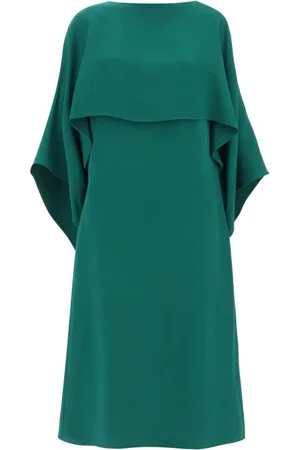 VALENTINO GARAVANI Sukienki, Kobieta, Zielony, S, Len, Jedwabna Sukienka z Cape Overlay