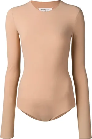 Maison Margiela Koszulki, Kobieta, Beżowy, 3XS, Bawełna, Body z długim rękawem Skin