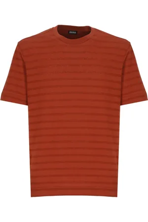Ermenegildo Zegna Koszulki, Mężczyzna, brązowy, L, Paski Bawełniany T-shirt z Okrągłym Dekoltem