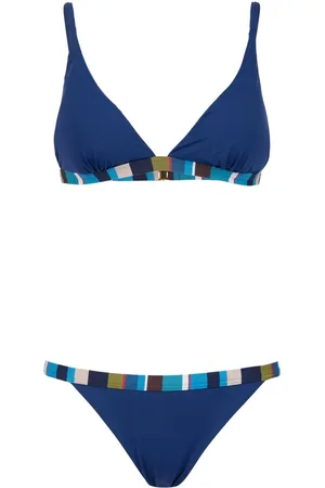 Gallo Stroje kąpielowe, Kobieta, Wielobarwność, S, Jednokolorowy niebieski bikini w trójkącie dla kobiet z wielokolorowym wykończeniem