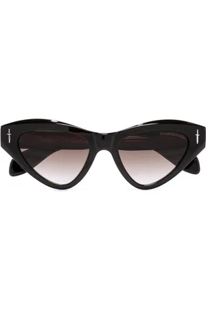 Cutler and Gross Akcesoria, Kobieta, Czarny, ONE SIZE, Czarne okulary przeciwsłoneczne w stylu Cat-Eye z srebrnymi akcentami
