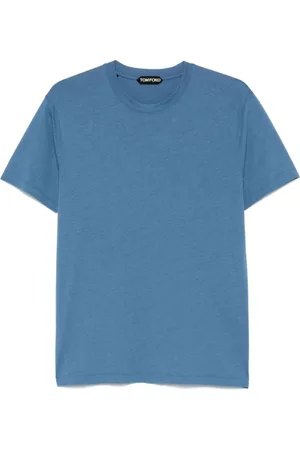 Tom Ford Koszulki, Mężczyzna, Niebieski, M, Niebieski T-shirt z Lyocellu i Bawełny