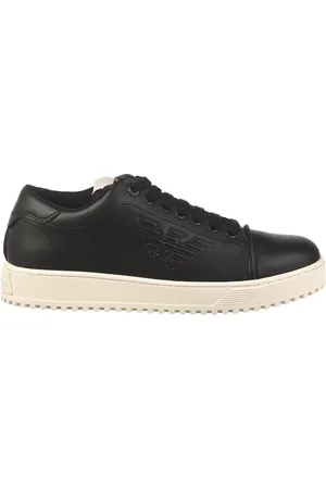 Emporio Armani Buty, Mężczyzna, Czarny, 41 EU, Męskie skórzane trampki - Podnieś swój styl