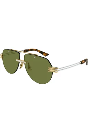 Bottega Veneta Akcesoria, unisex, Żółty, M, Vintage Oversized Pilot Okulary Przeciwsłoneczne Złoto Srebro