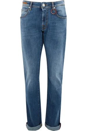 sartoria tramarossa Jeansy, Mężczyzna, Niebieski, W34, Dżinsy Slim-Fit Blu z Mankietami