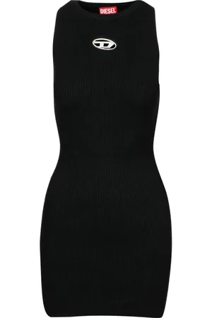 Diesel Sukienki, Kobieta, Czarny, S, Ryflowany Tank Top z okrągłym dekoltem