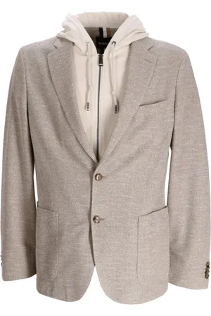 HUGO BOSS Kurtki, Mężczyzna, Beżowy, XL, Kurtka z kapturem z mieszanki bawełny