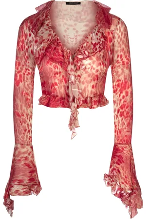 Roberto Cavalli Bluzki, Kobieta, Czerwony, 2XS, Czerwony Top z Wiskozy i Jedwabiu