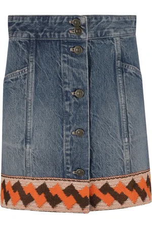 VALENTINO GARAVANI Spódnice, Kobieta, Niebieski, S, Denim, Haftowana spódnica z dżinsu z guzikami