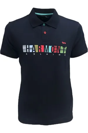 HARMONT&BLAINE Koszulki, Mężczyzna, Niebieski, M, Bawełna, Niebieski Męski Polo Z Wielukolorowym Logo - XXL