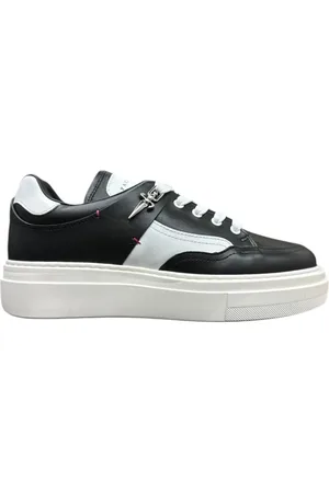 Paciotti Buty, Mężczyzna, Czarny, 42 EU, Skóra, Czarno-biała skórzana trampka z metalowym logo