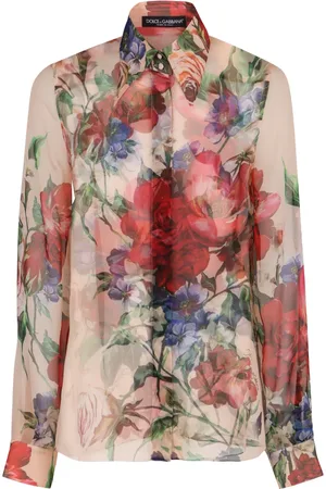 Dolce & Gabbana Bluzki, Kobieta, Wielobarwność, M, Jedwabna koszula z kwiatowym nadrukiem
