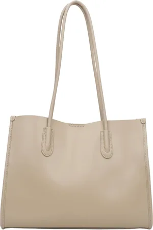 Estro Torebki, Kobieta, Beżowy, ONE SIZE, Beżowa Skórzana Torba Shopper dla Kobiet z Długimi Rączkami