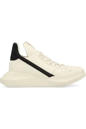 Rick Owens Buty, Mężczyzna, Beżowy, 40 EU, Skórzane wysokie trampki z kontrastującymi wkładkami