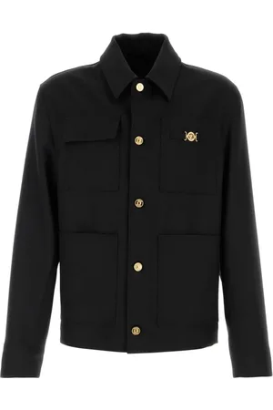 VERSACE Kurtki, Mężczyzna, Czarny, L, Czarna wełniana kurtka dla mężczyzn