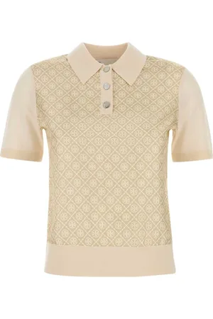 Tory Burch Koszulki, Kobieta, Beżowy, S, Ivory Wool Polo Shirt
