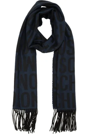 Moschino Akcesoria, Mężczyzna, Niebieski, ONE SIZE, Szal z wełny, Wzór z logo, Detale z frędzlami