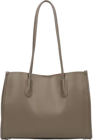 Estro Torebki, Kobieta, Beżowy, ONE SIZE, Kobiecym Ciemno-Beżowa Skórzana Torba Shopper z Długimi Uchwytami