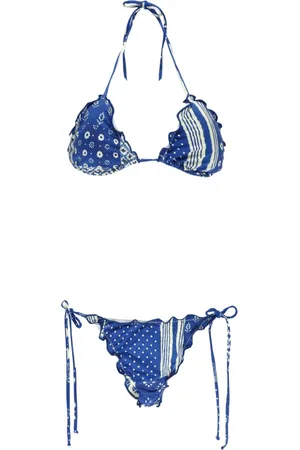 MC2 SAINT BARTH Stroje kąpielowe, Kobieta, Niebieski, M, Niebieski Indigo Bikini Trójkątny Top Falbanki