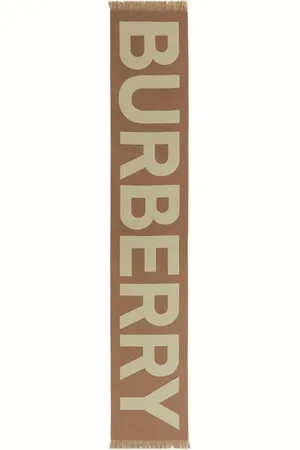 Burberry Akcesoria, Kobieta, brązowy, ONE SIZE, Brązowy Wełniany Szal Intarsia-Knit z Frędzlami