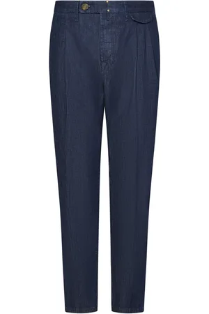 Incotex Spodnie, Mężczyzna, Niebieski, W36, Denim, Niebieskie Spodnie z Plisami i Kieszeniami