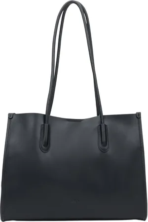 Estro Torebki, Kobieta, Czarny, ONE SIZE, Czarna Skórzana Torba Shopper Damska z Długimi Rączkami