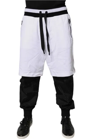 Dolce & Gabbana Spodnie, Mężczyzna, Czarny, L, Nylon, Czarne i Białe Bawełniane Spodnie Jogger