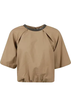 Brunello Cucinelli Koszulki, Kobieta, brązowy, S, Nylon, Stylowe T-shirty i Pola