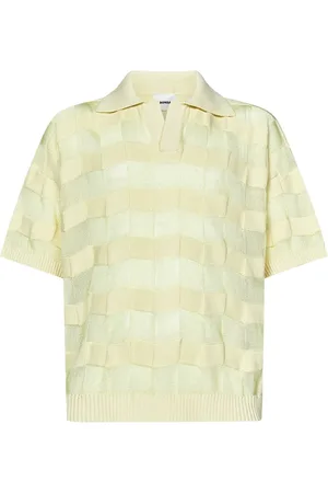 BONSAI Koszulki, Mężczyzna, Żółty, L, Rayon, Żółta koszulka polo z dekoltem w serek i wzorem w paski