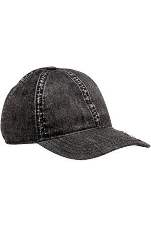 Diesel Akcesoria, Mężczyzna, Czarny, M, Denim, Denim zniszczony kapelusz z czerwoną metką