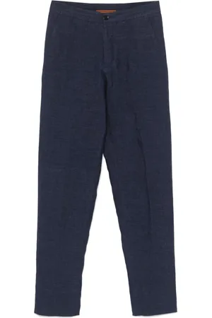 Ermenegildo Zegna Spodnie, Mężczyzna, Niebieski, XL, Spodnie lniane z kieszeniami bocznymi i tylnymi