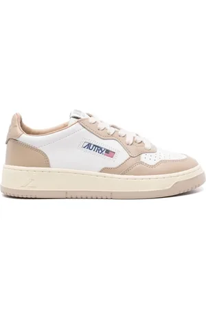 Autry Buty, Kobieta, Beżowy, 36 EU, Białe Skórzane Sneakersy z Perforowanym Nosem