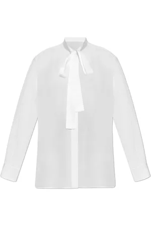 Dolce & Gabbana Bluzki, Kobieta, Biały, S, Jedwabna koszula z dekoracyjnym wiązaniem przy dekolcie